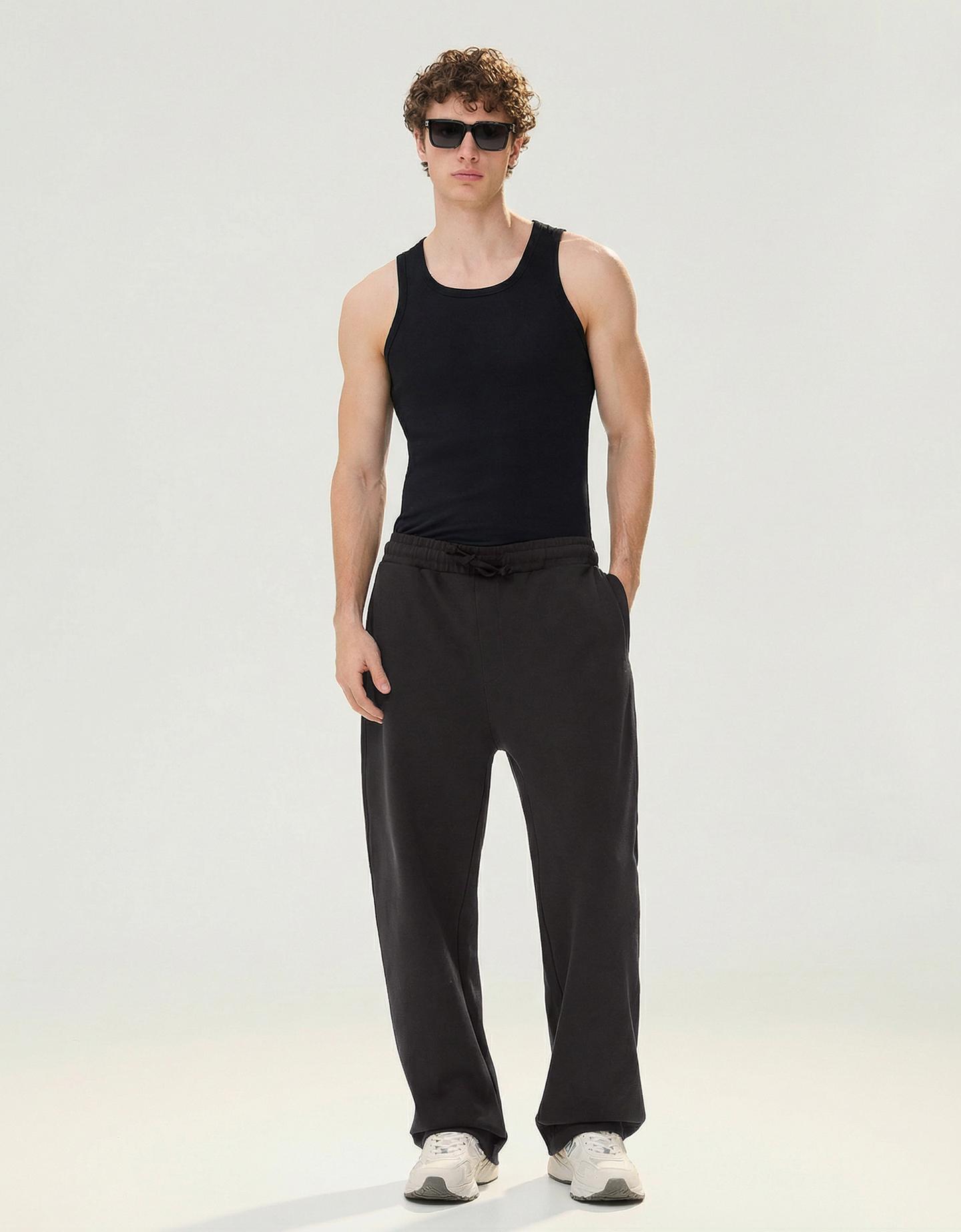 Bershka spodnie wide leg z dzianiny interlock czarny