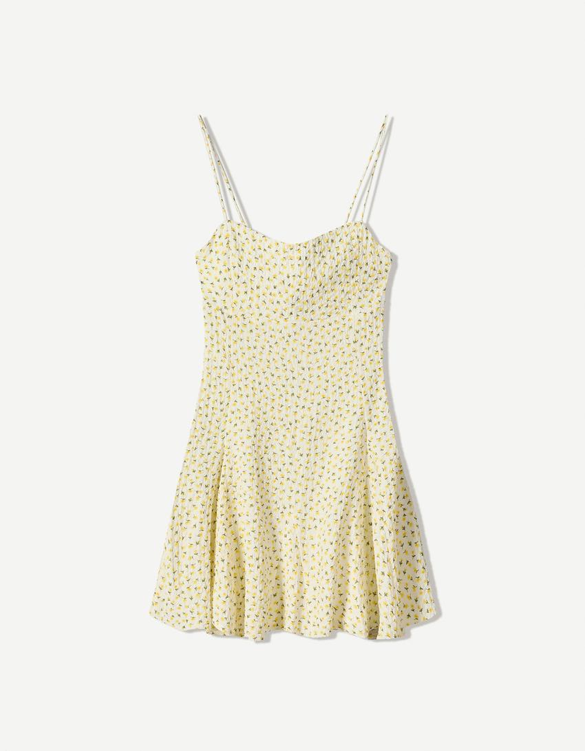 Mini floral print strappy dress-Yellow