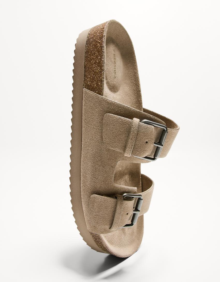 Sandales plates boucles-Taupe