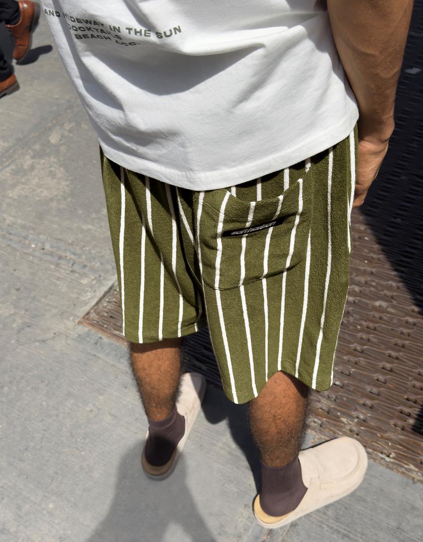 Striped towel effect Bermuda shorts-Green