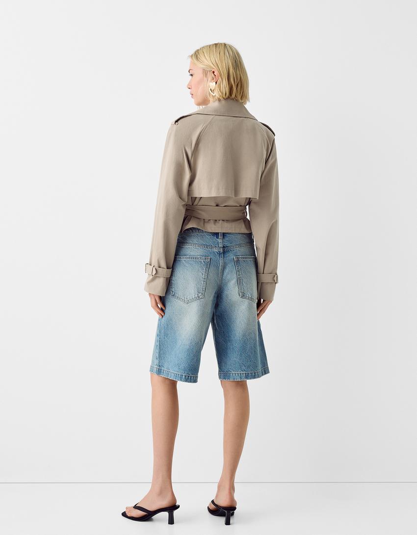 Къс шлифер с тока-Сиво-1