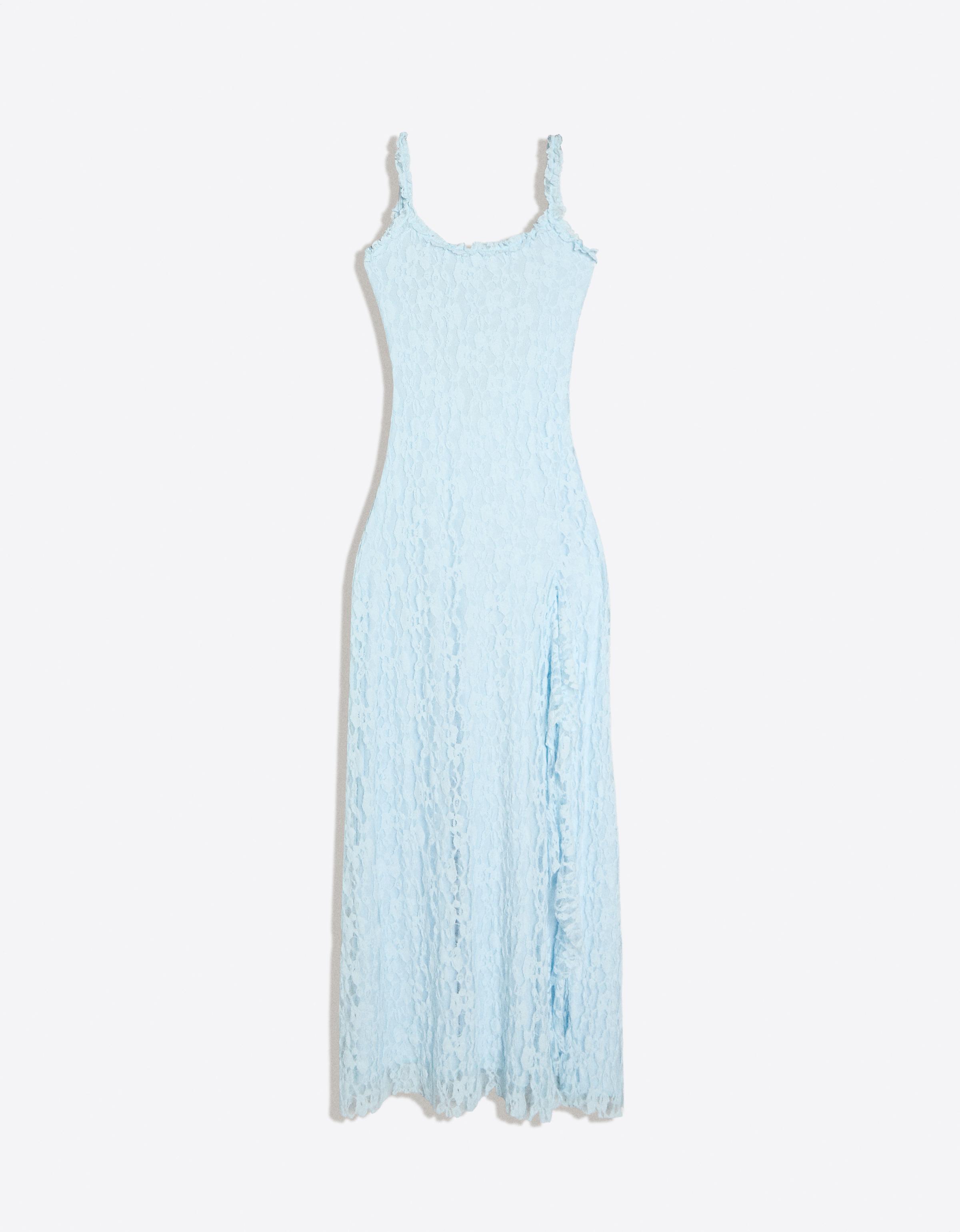 Bershka Vestido Midi Encaje Mujer Azul Claro