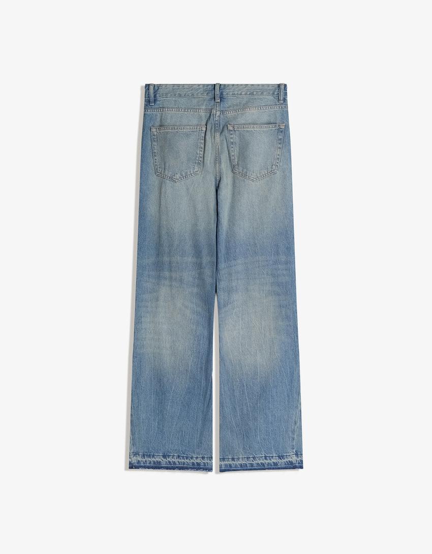 Straight flared jeans-Gewassen blauw