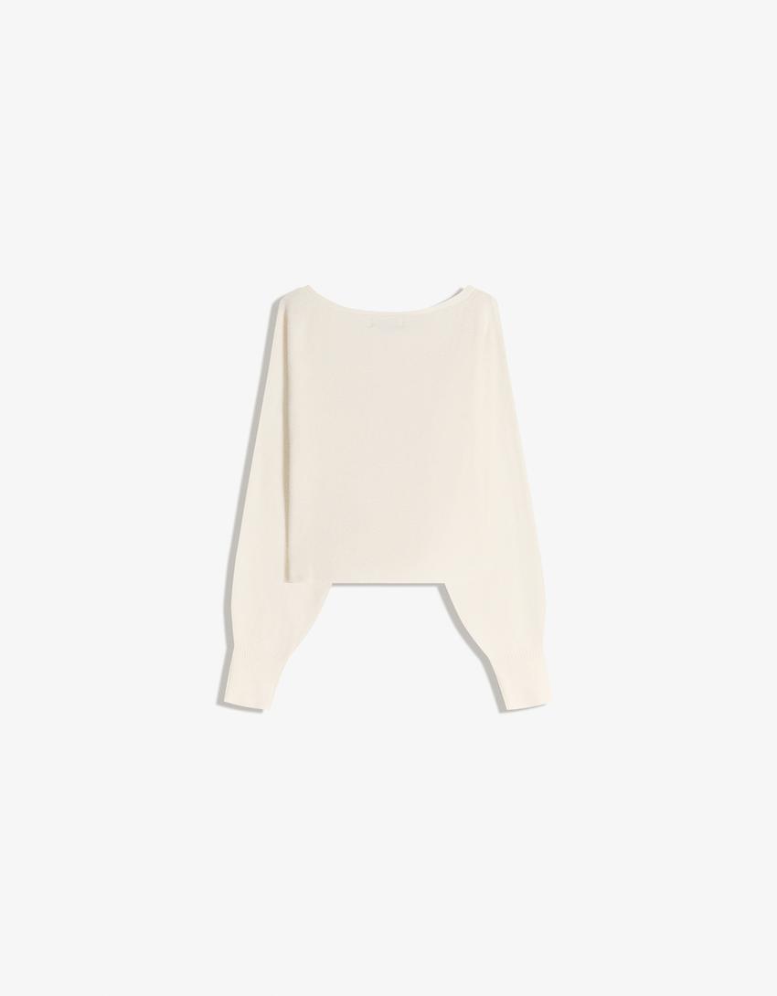 Braided boat neck jumper-Cream