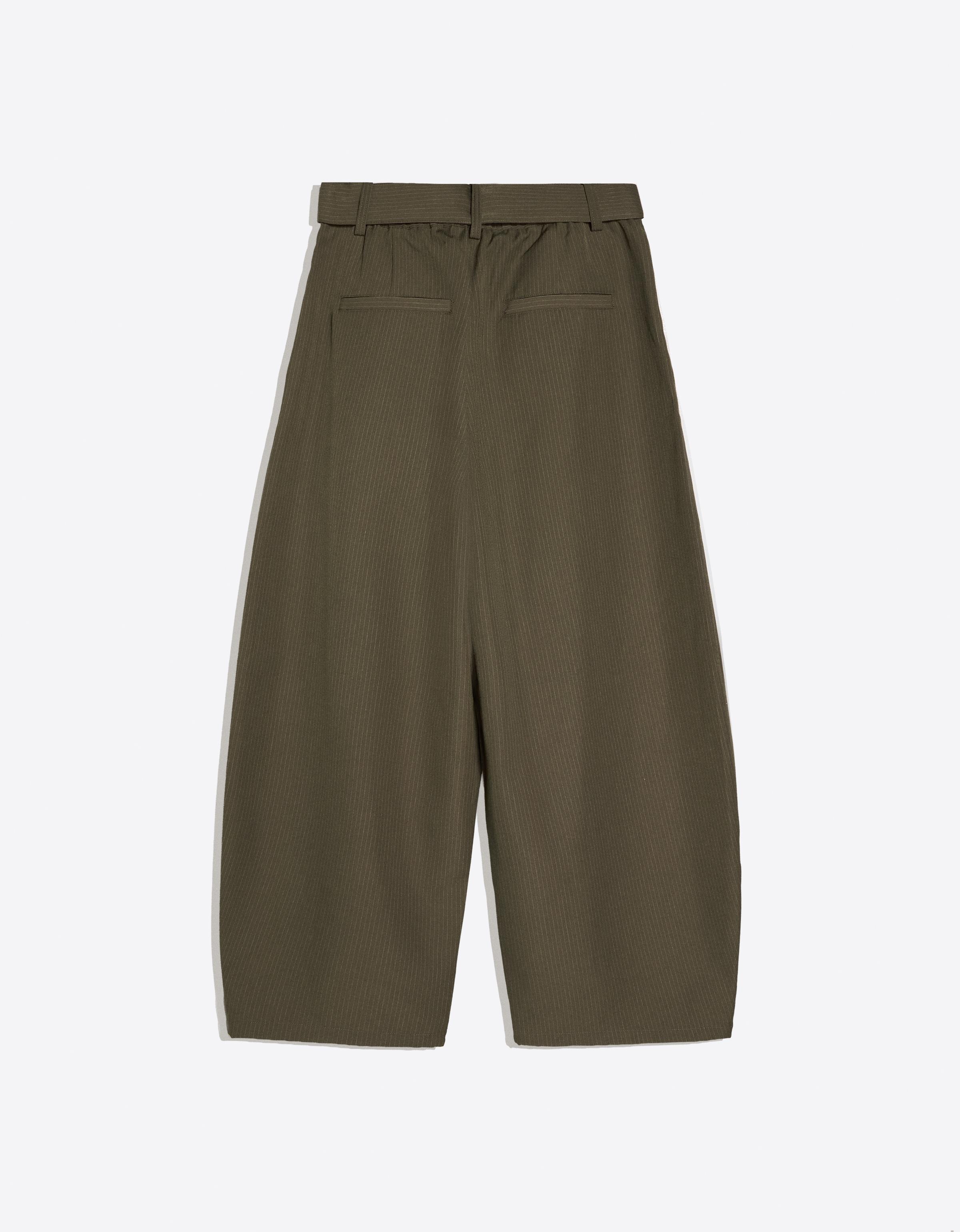 Barrel-leg trousers with darts and belt — Khaki