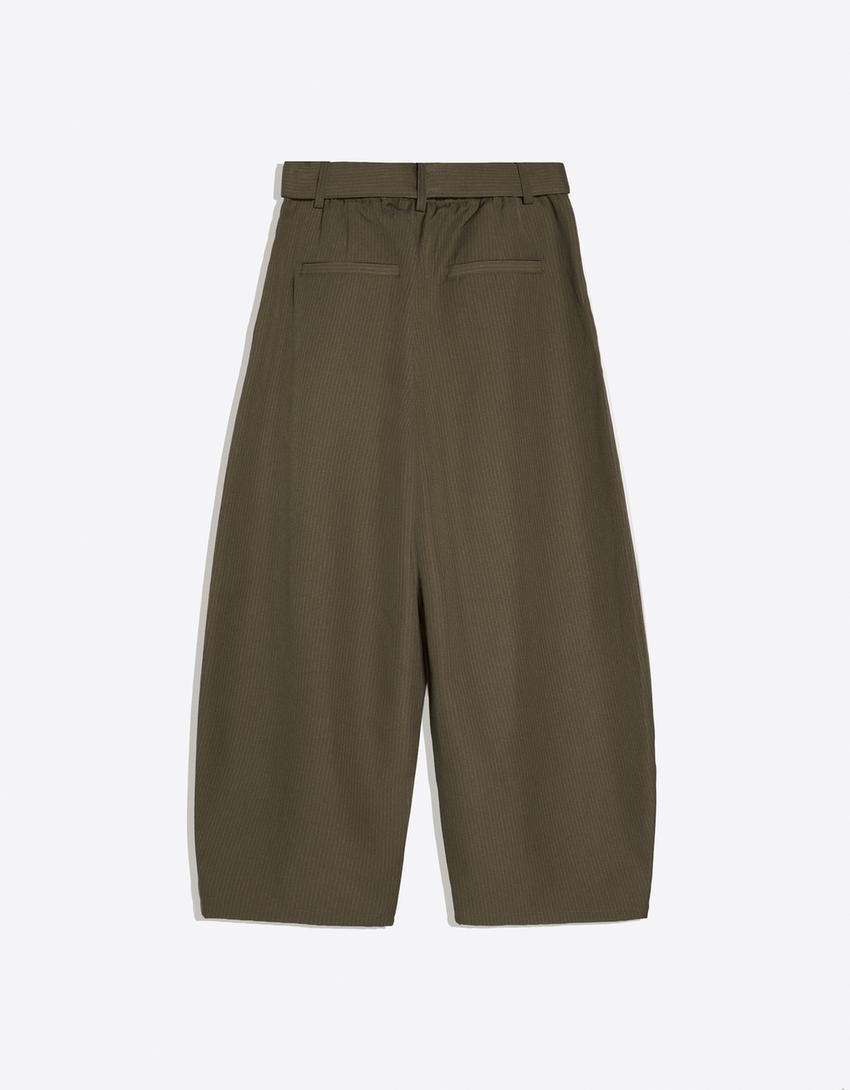 Pantalon barrel à pinces avec ceinture-Kaki
