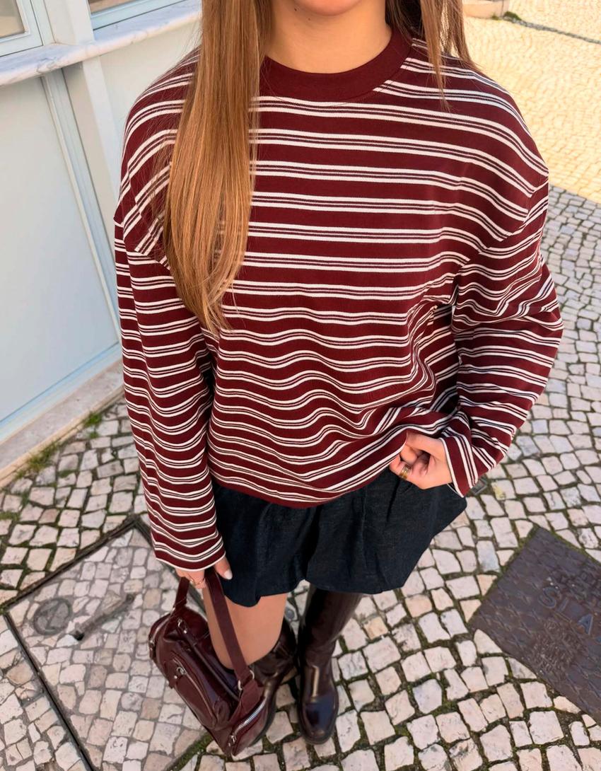 T-shirt manga comprida estampada-Bordeaux