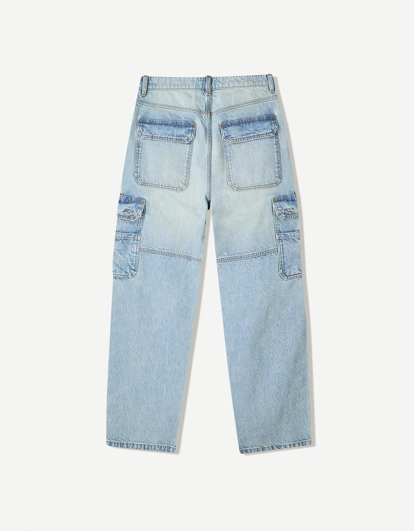 Jeans baggy cargo-Azul lavado