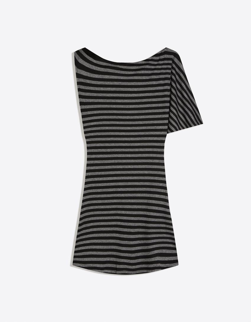 Asymmetric striped mini dress-Grey