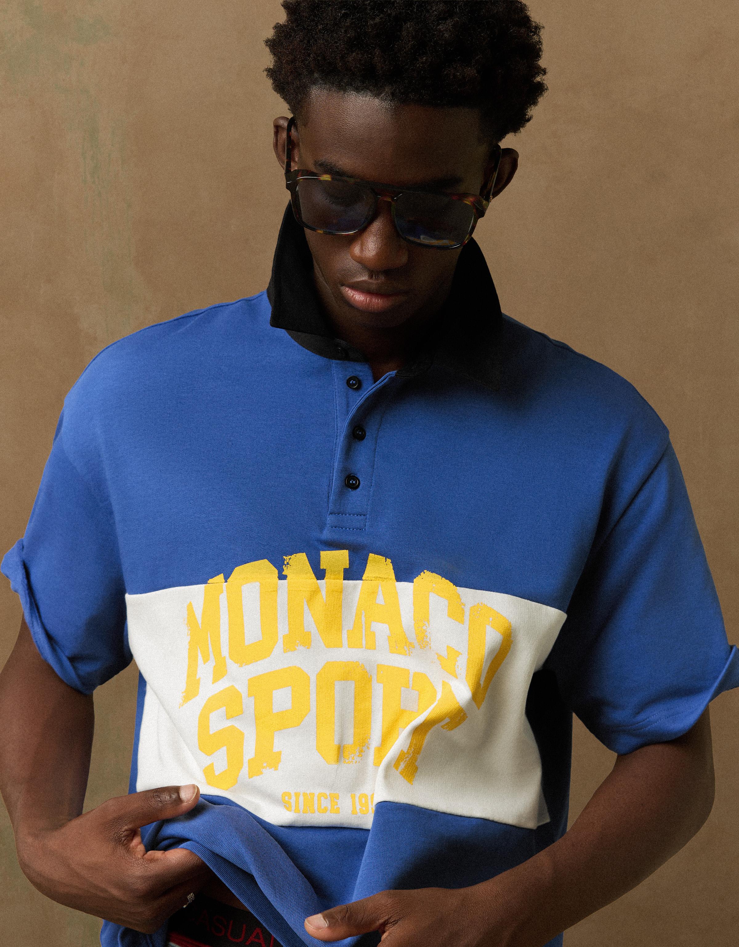 Short sleeve print polo shirt — Blue