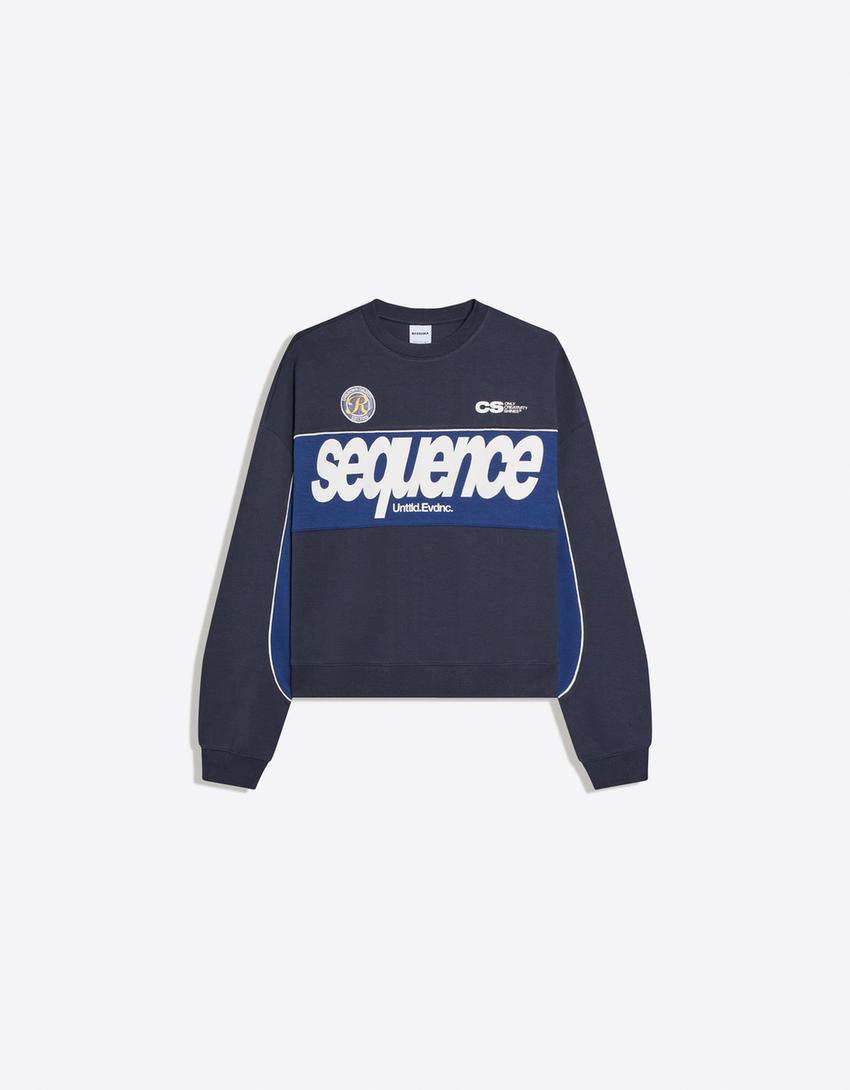 Sudadera cuello redondo print-Azul