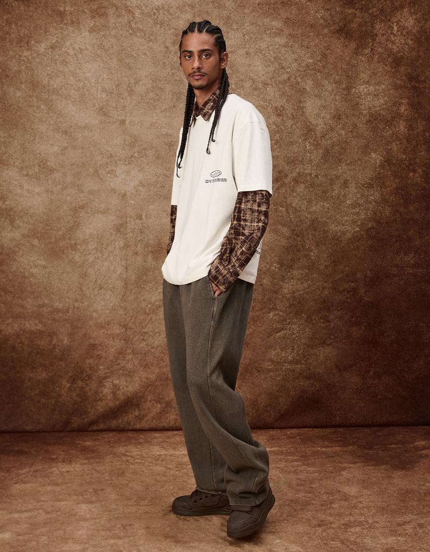 Camiseta manga corta print-Blanco roto