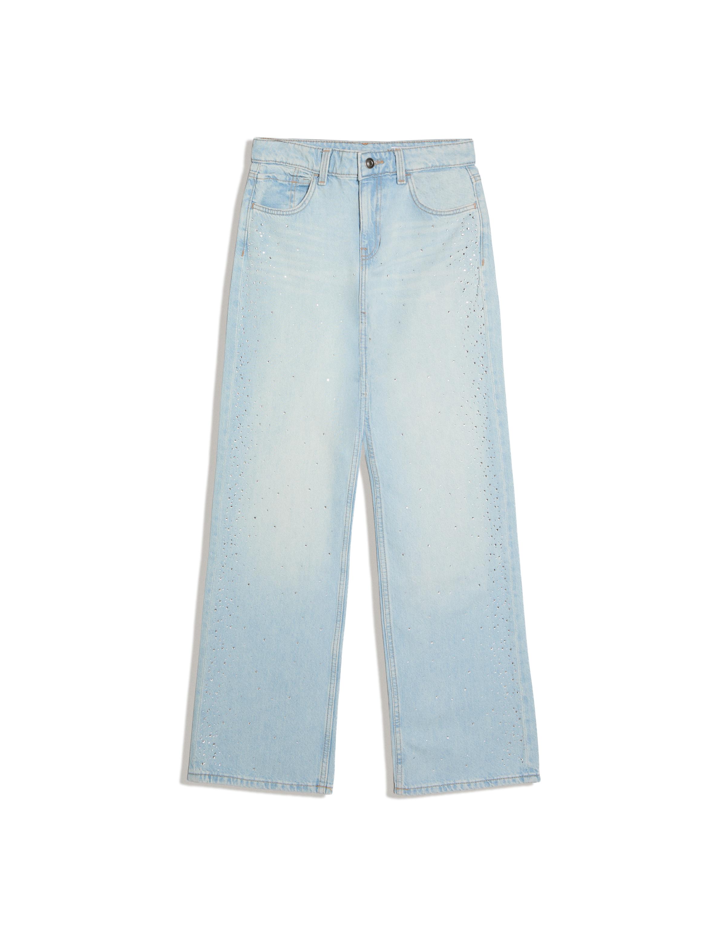 High-waist shimmery straight-leg jeans — Light blue