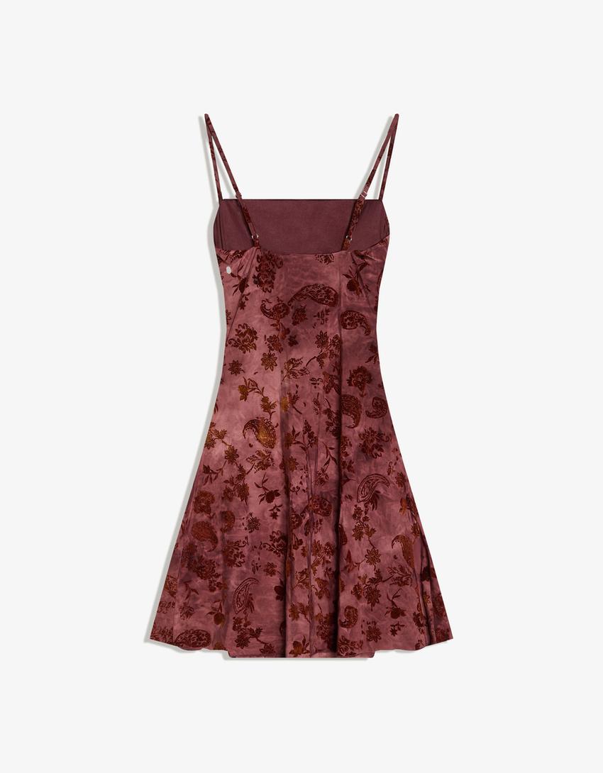 Rochie mini tul print efect catifea-Bordo