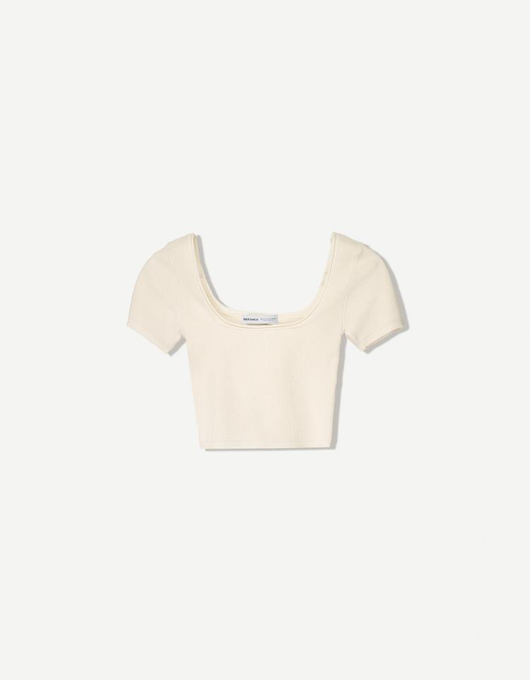 Cropped short sleeve sweater