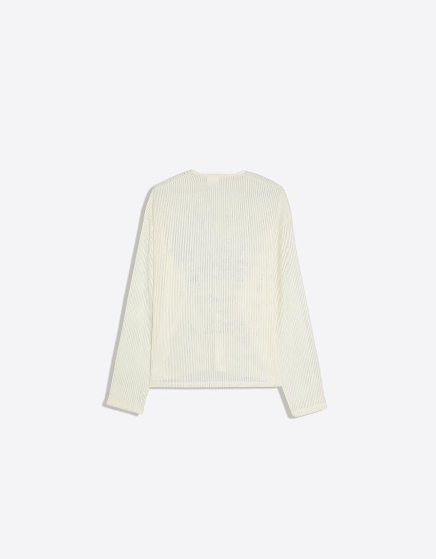Langarmshirt mit Print-Grbrochenes Weiss