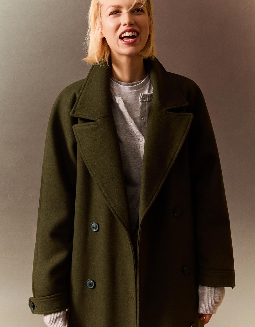 Abrigo con la oversize cinto-Caqui
