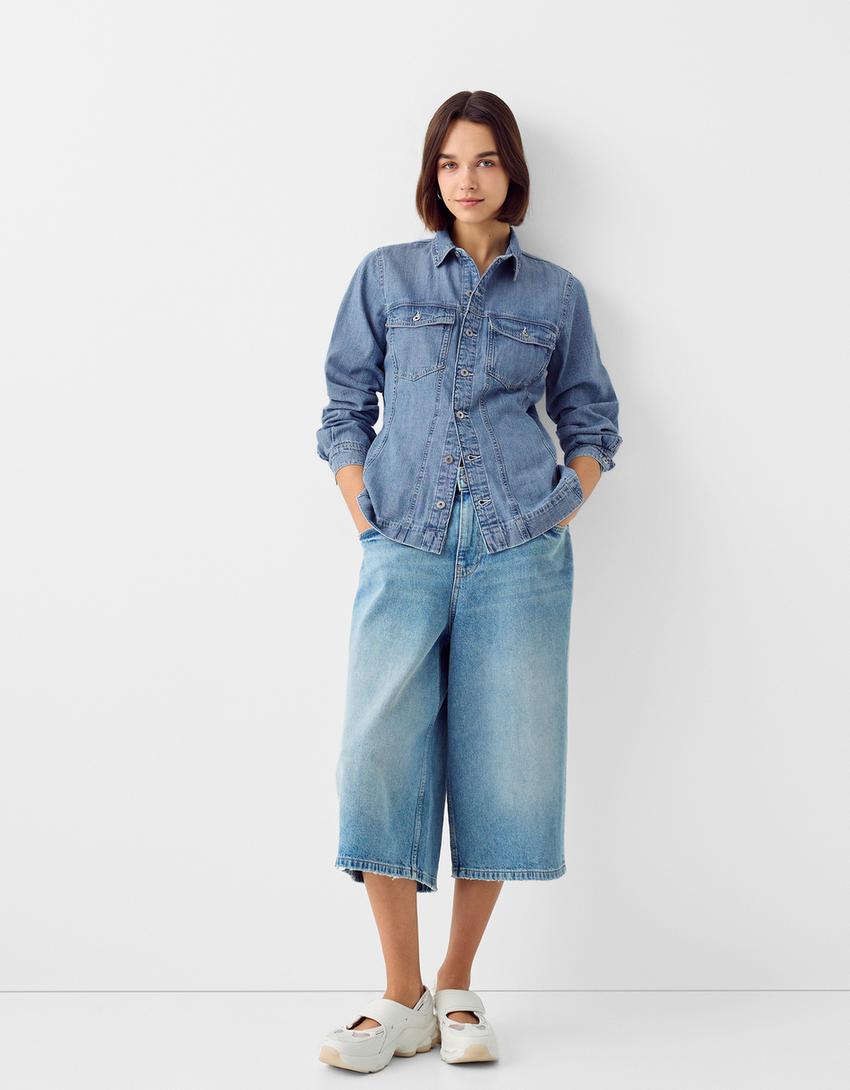 Chemise denim poches-Bleu lavé-3