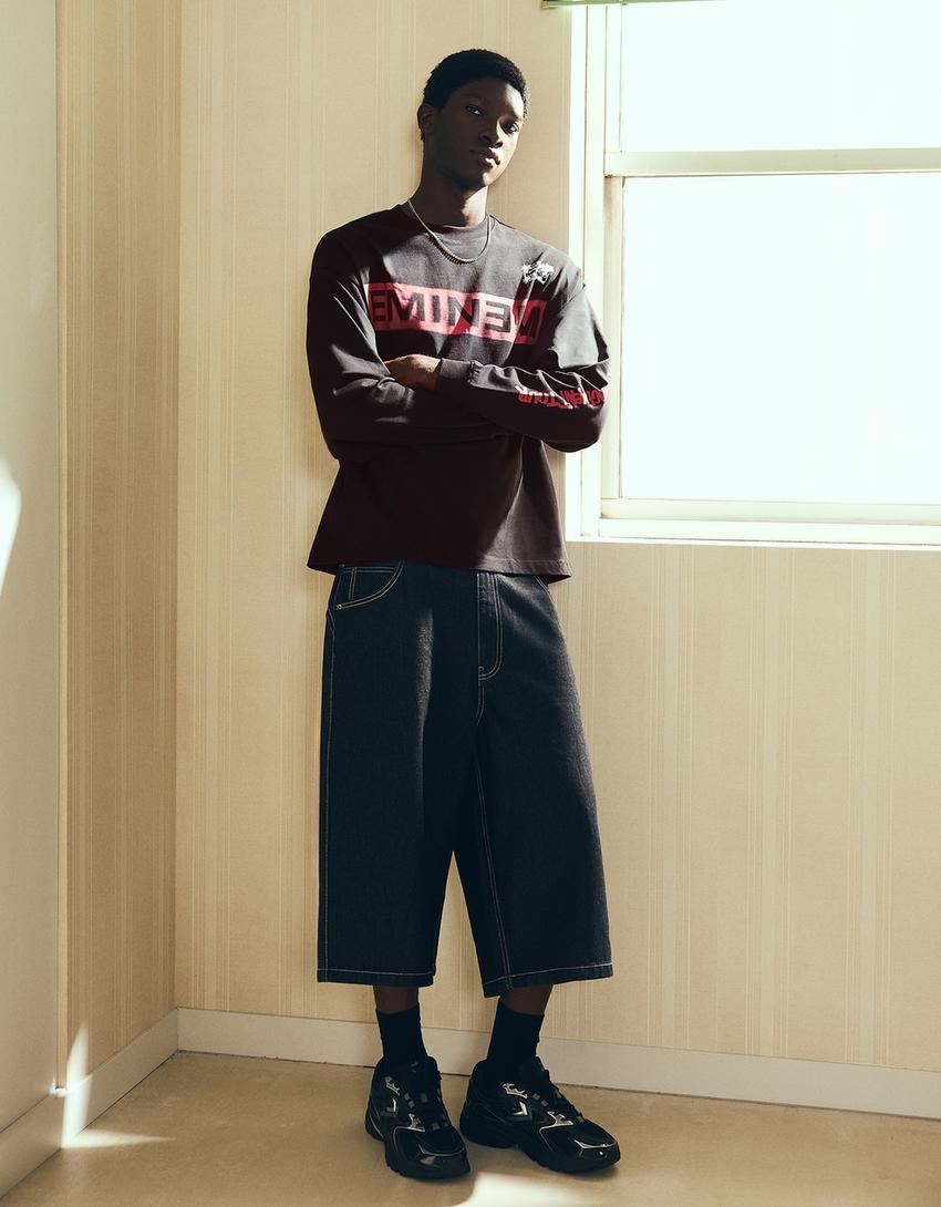 Uzun kollu Eminem tişört-Siyah