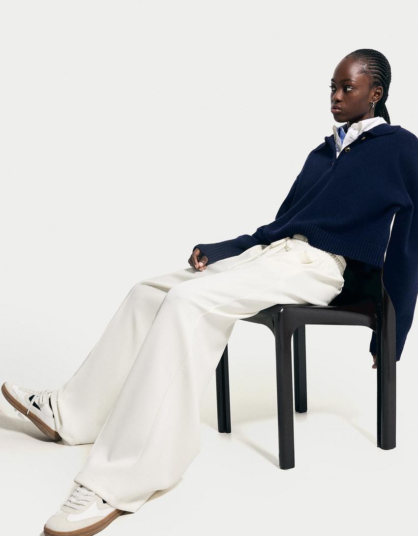 Pantalon wide leg soft-Écru