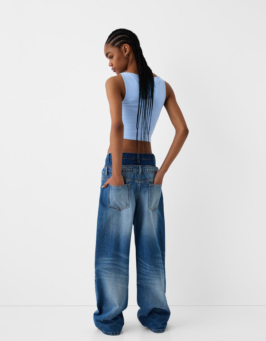 Sleeveless ribbed T-shirt-Light blue-1