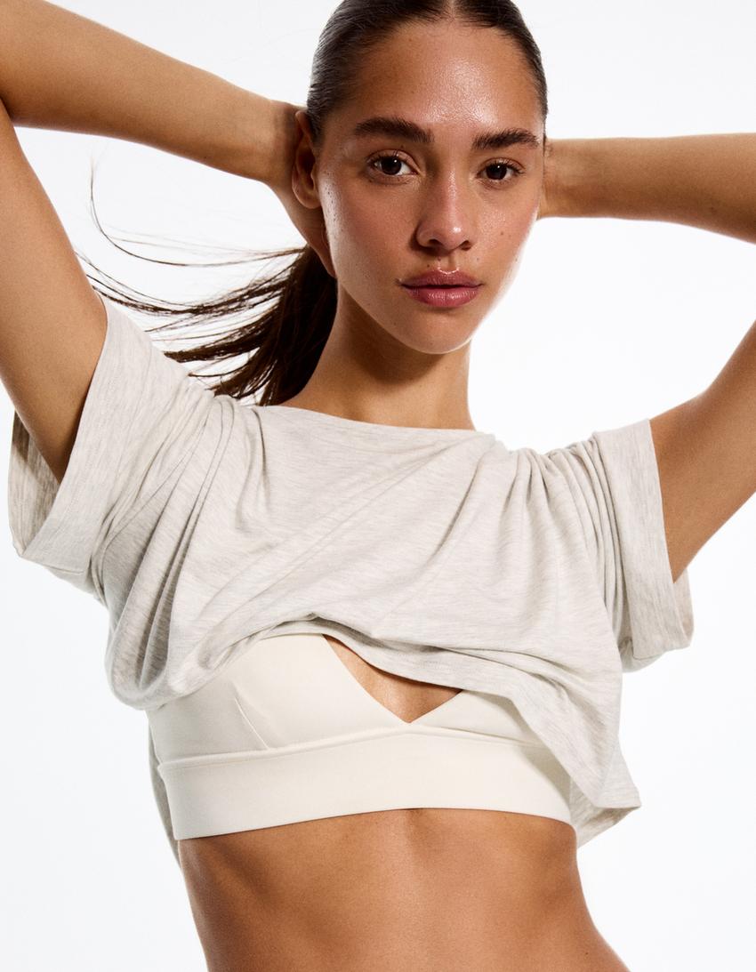 Short sleeve asymmetric T-shirt-Mixed gray