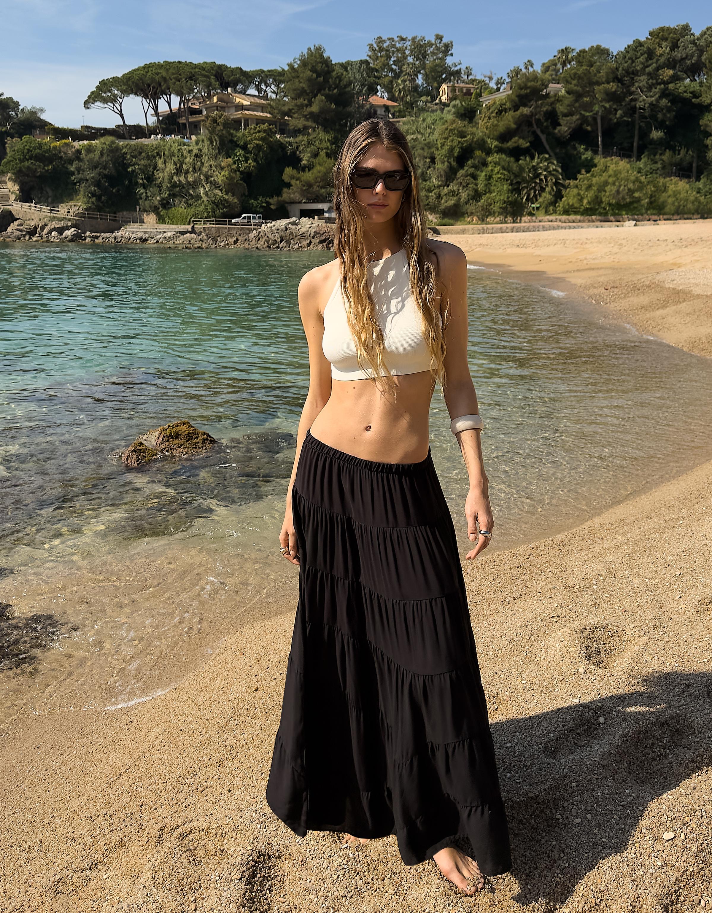 bershka green midi skirt