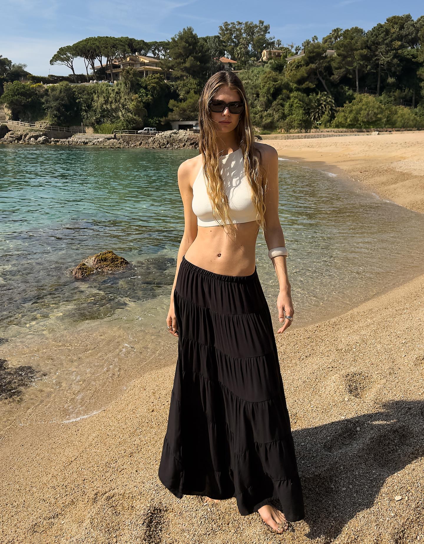 Bershka spódnica midi w rustykalnym stylu czarny