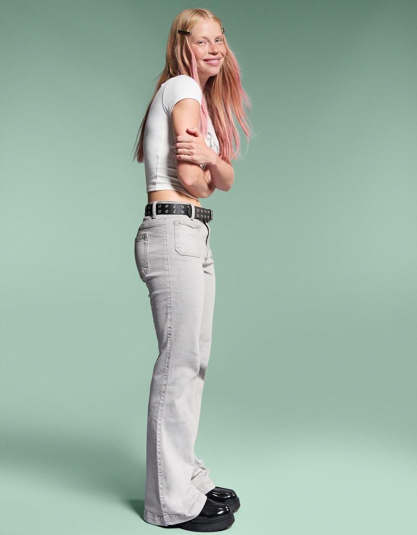 Pantalón flare flaps pocket-Gris-1