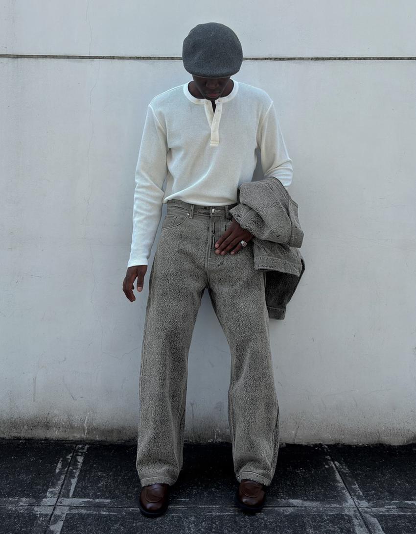 Textured baggy jeans-Light blue