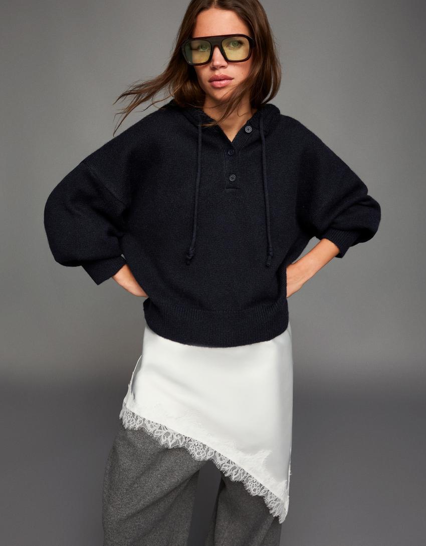 Pulover cu glugă-Albastru