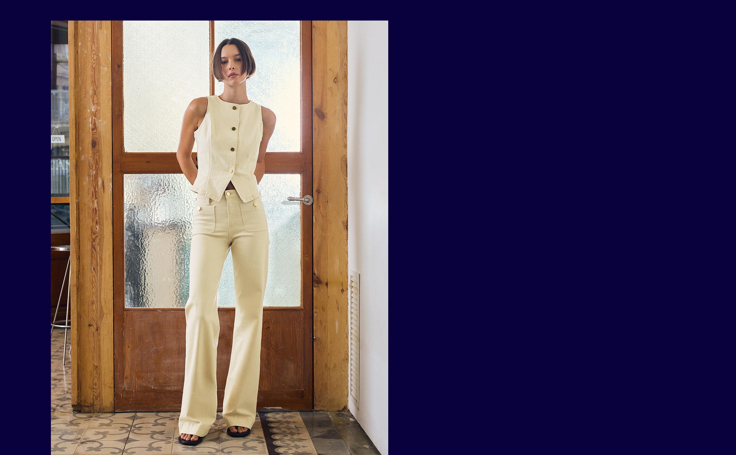 Dikişsiz geniş paça jean - Görsel 17