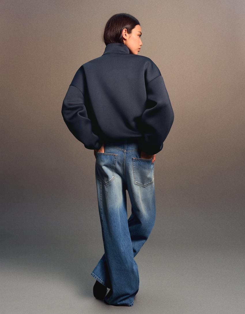 Jaket oversize efek karet sintetis-Navy