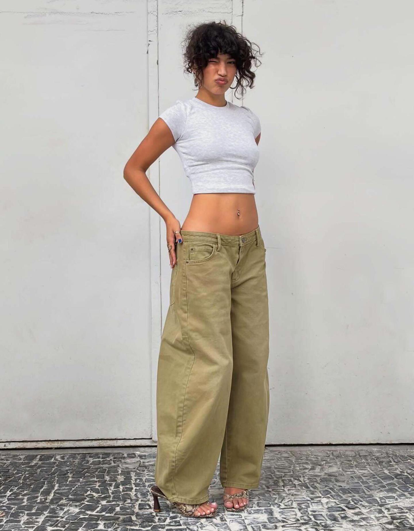 Bershka Pantaloni Barrel Fit Donna 42 (Eur 38) 0-576