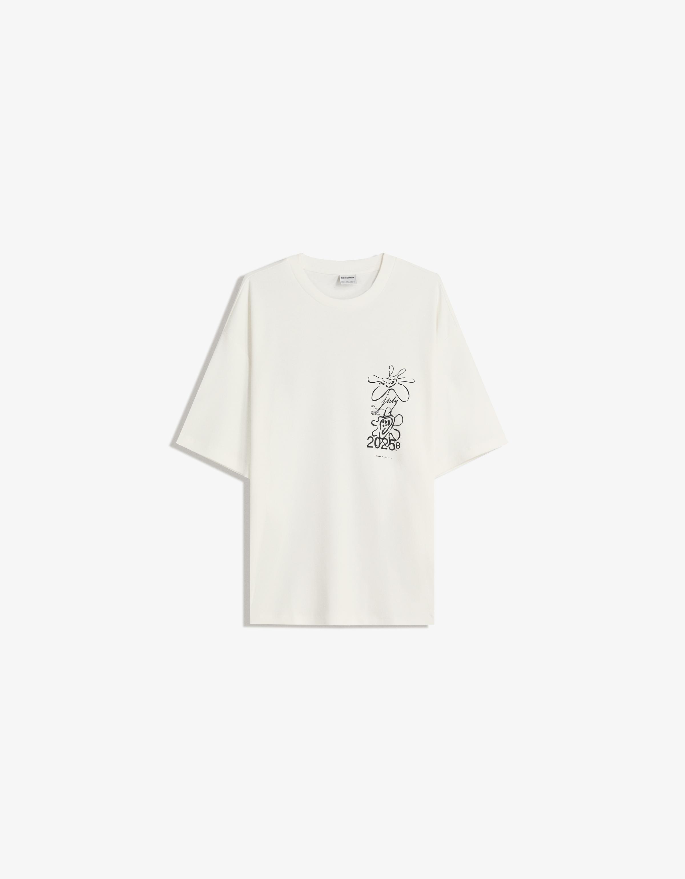 Bershka T-Shirt Mit Print Herren Xs Grbrochenes Weiss