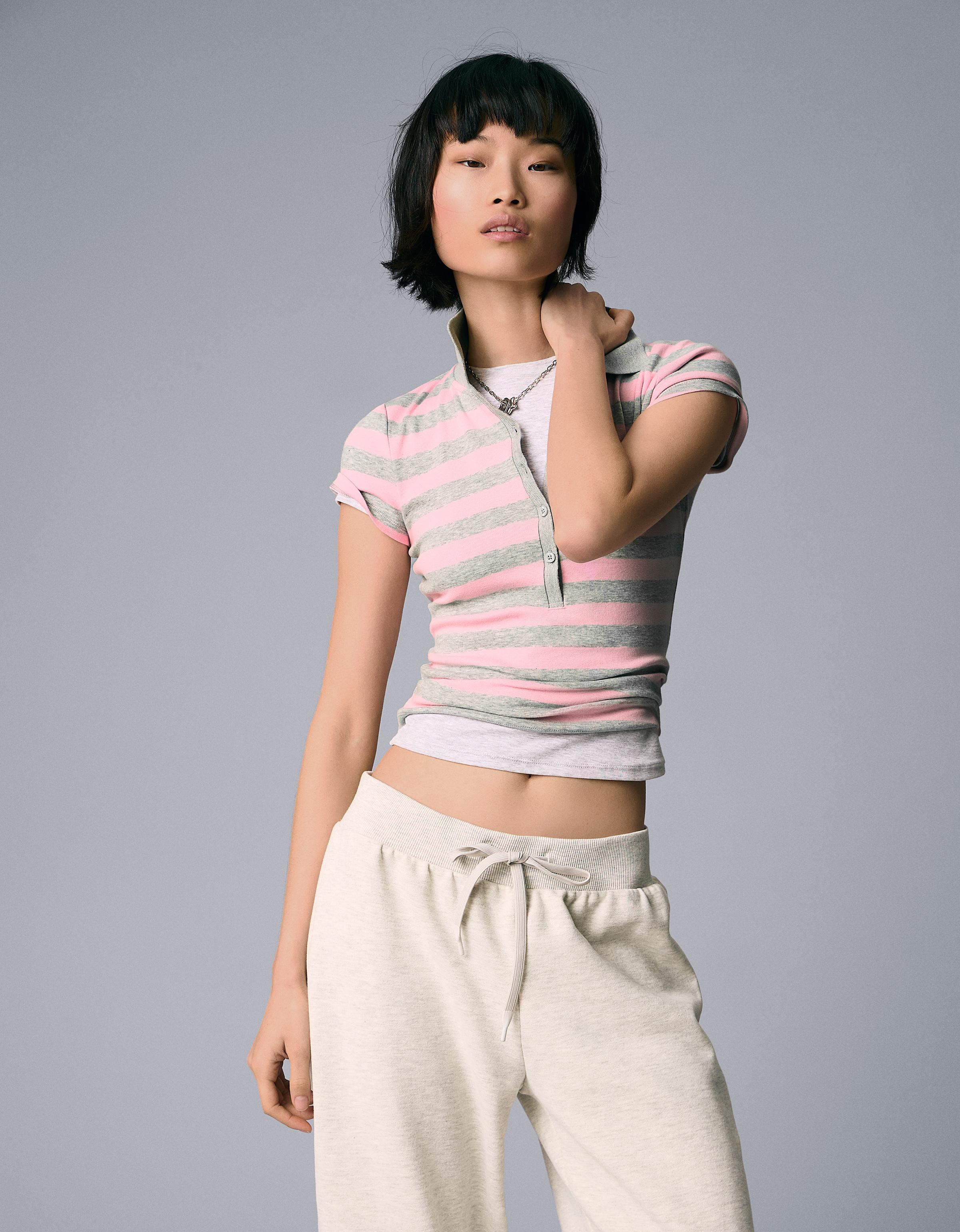 Bershka Polo Manga Corta Rayas Mujer L Rosa