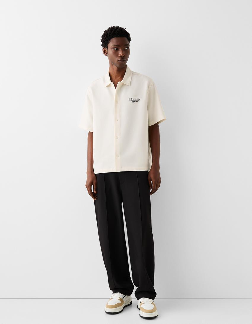 Chemise manches courtes broderie-Blanc cassé-3