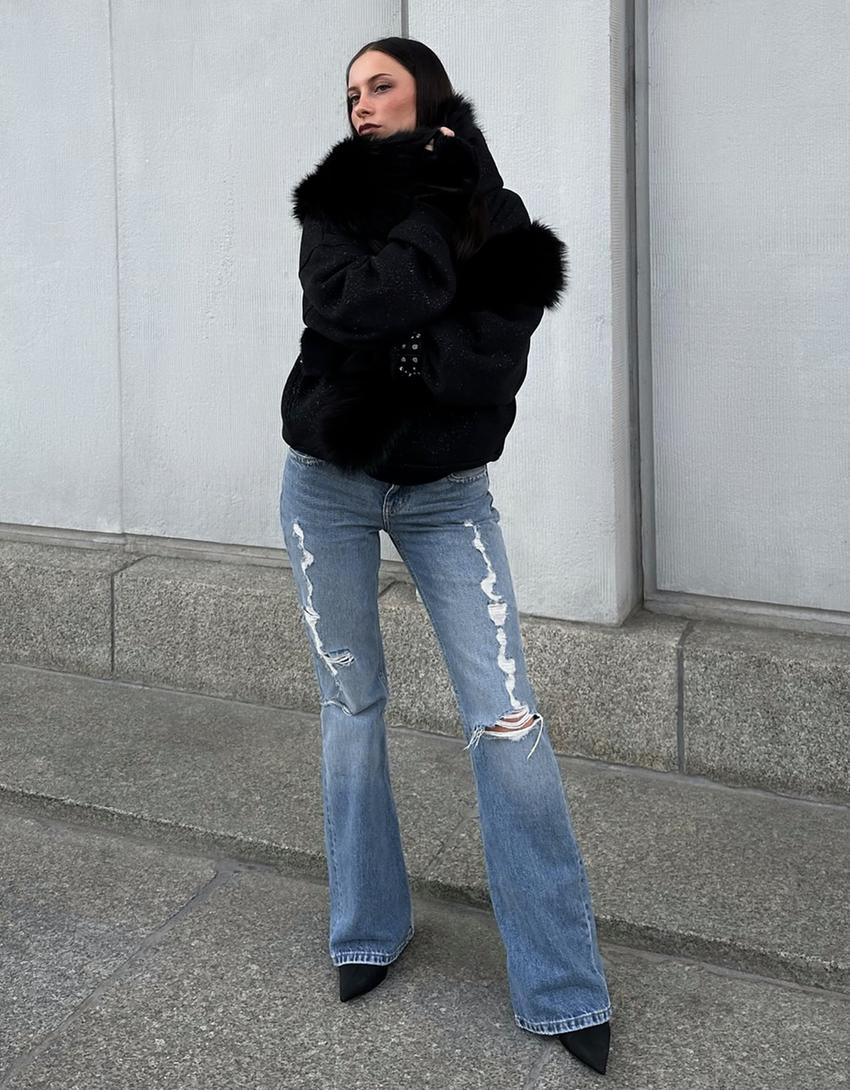 Flared baggy jeans with zips-Light blue