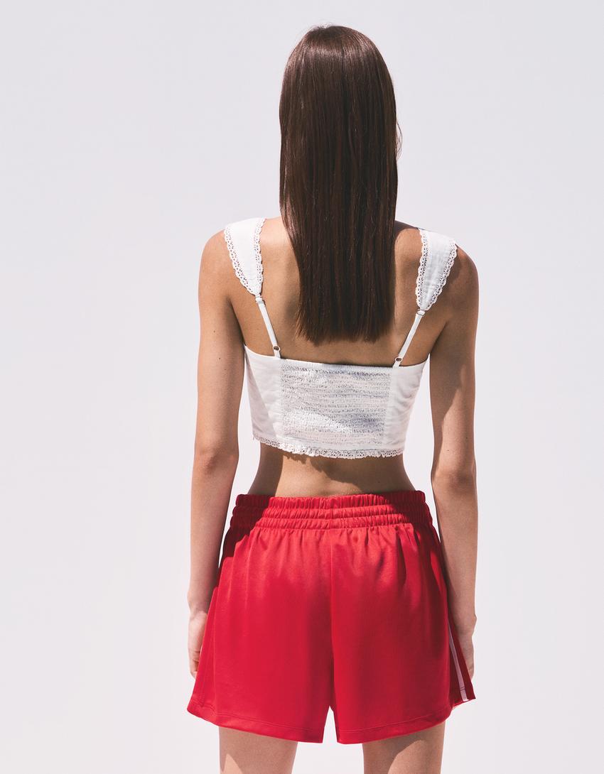 Pantalón curto retro banda lateral-Vermello-1