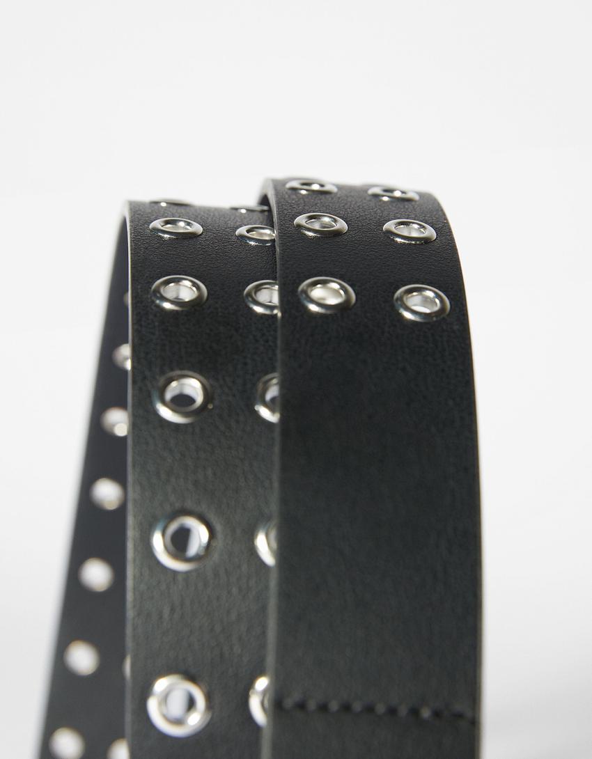 Kunstledergürtel mit Eyelets-Schwarz-1