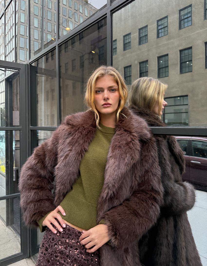 Long faux fur coat Jackets and trench Women Bershka
