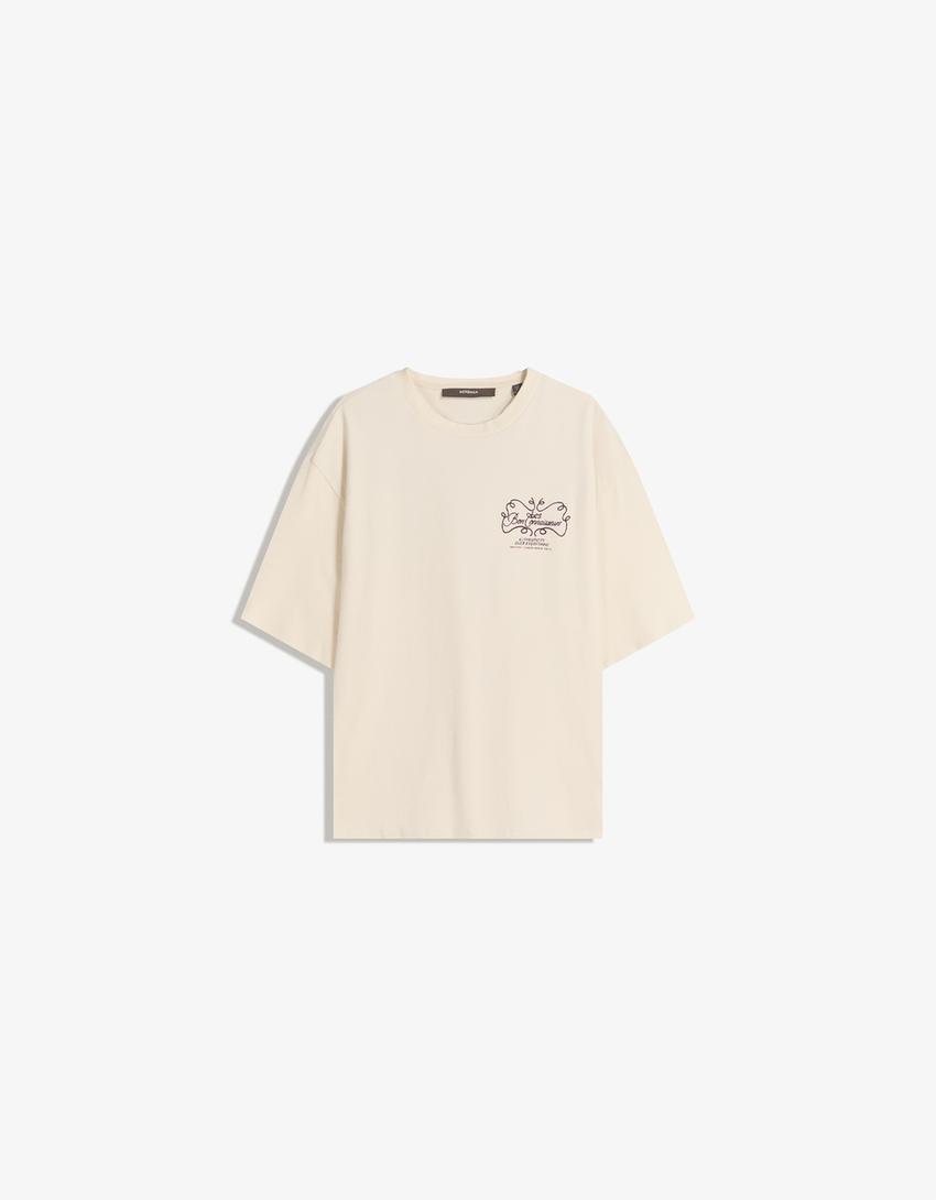T-shirt manches courtes brodé-Blanc cassé