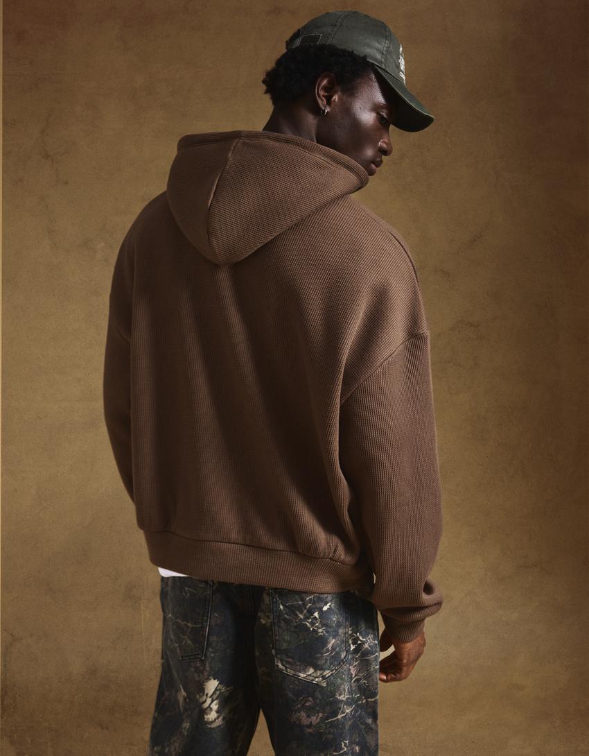 Sudadera cremallera waffle-Marrón