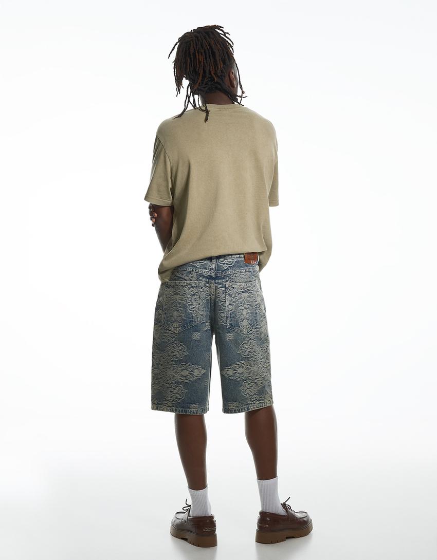 ARIES X BERSHKA denim Bermuda shorts-Light blue