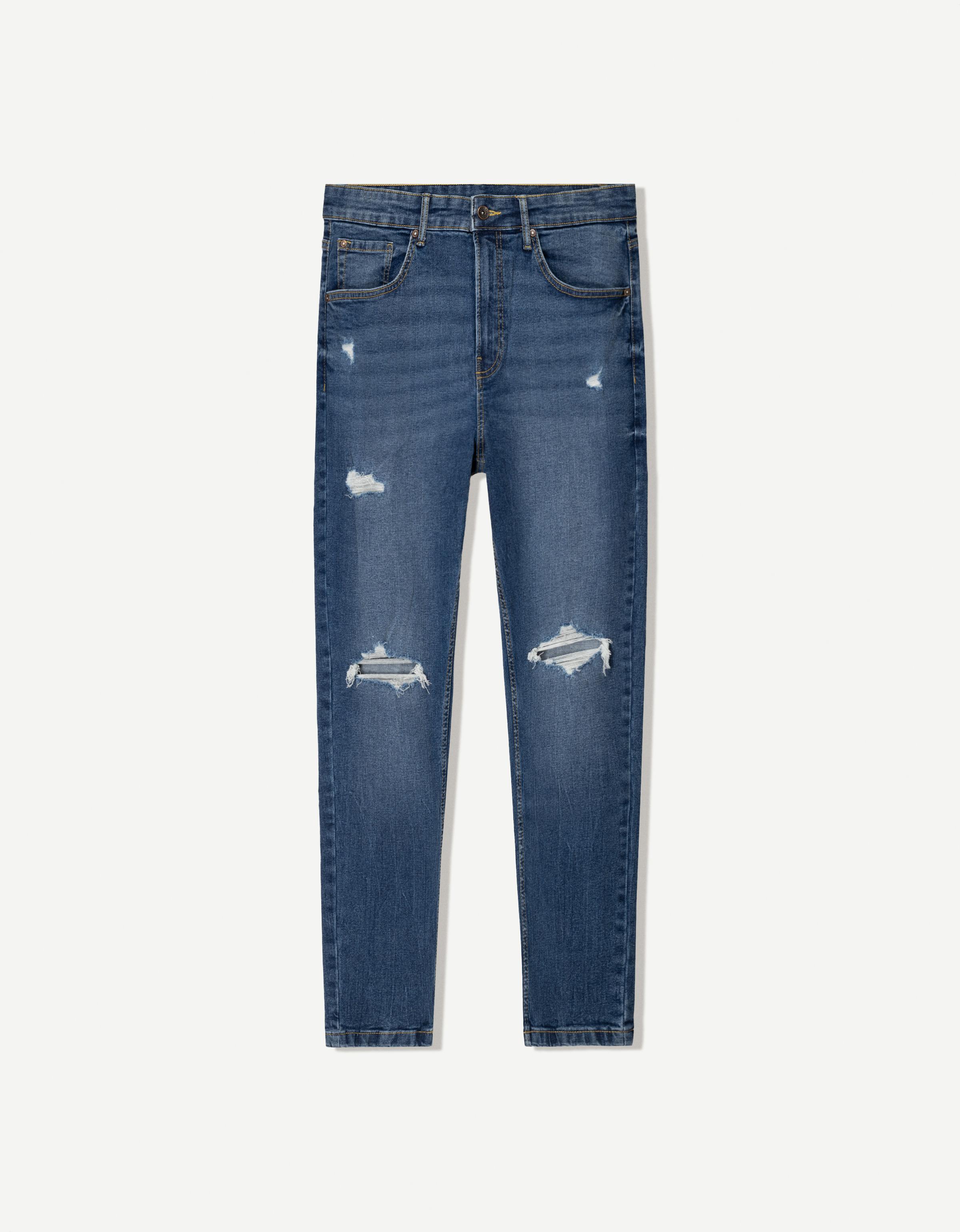 Bershka Carrotjeans Risse Herren 34 Blau