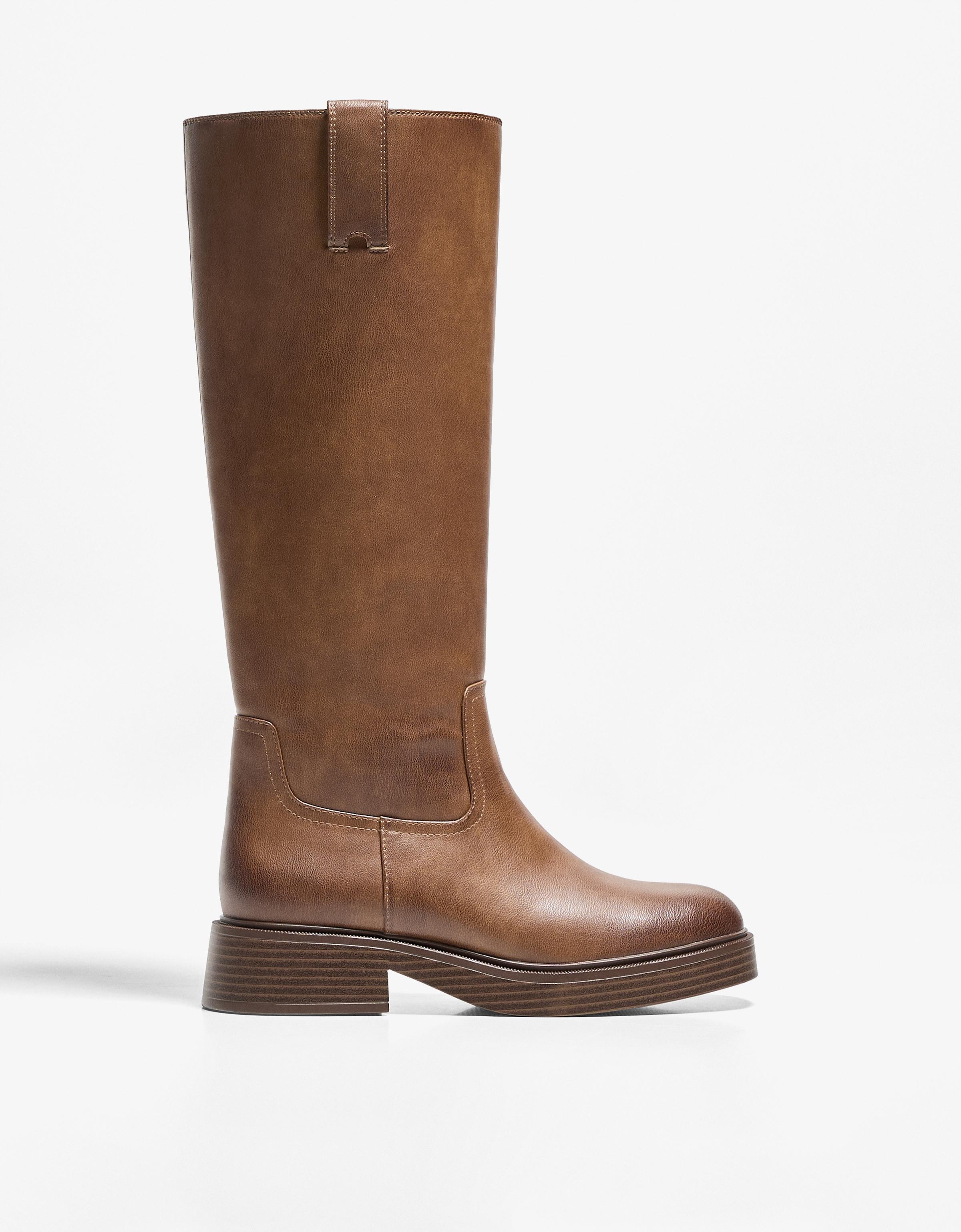 Bershka Flache Stiefel Mit Hohem Schaft Damen 40 Braun