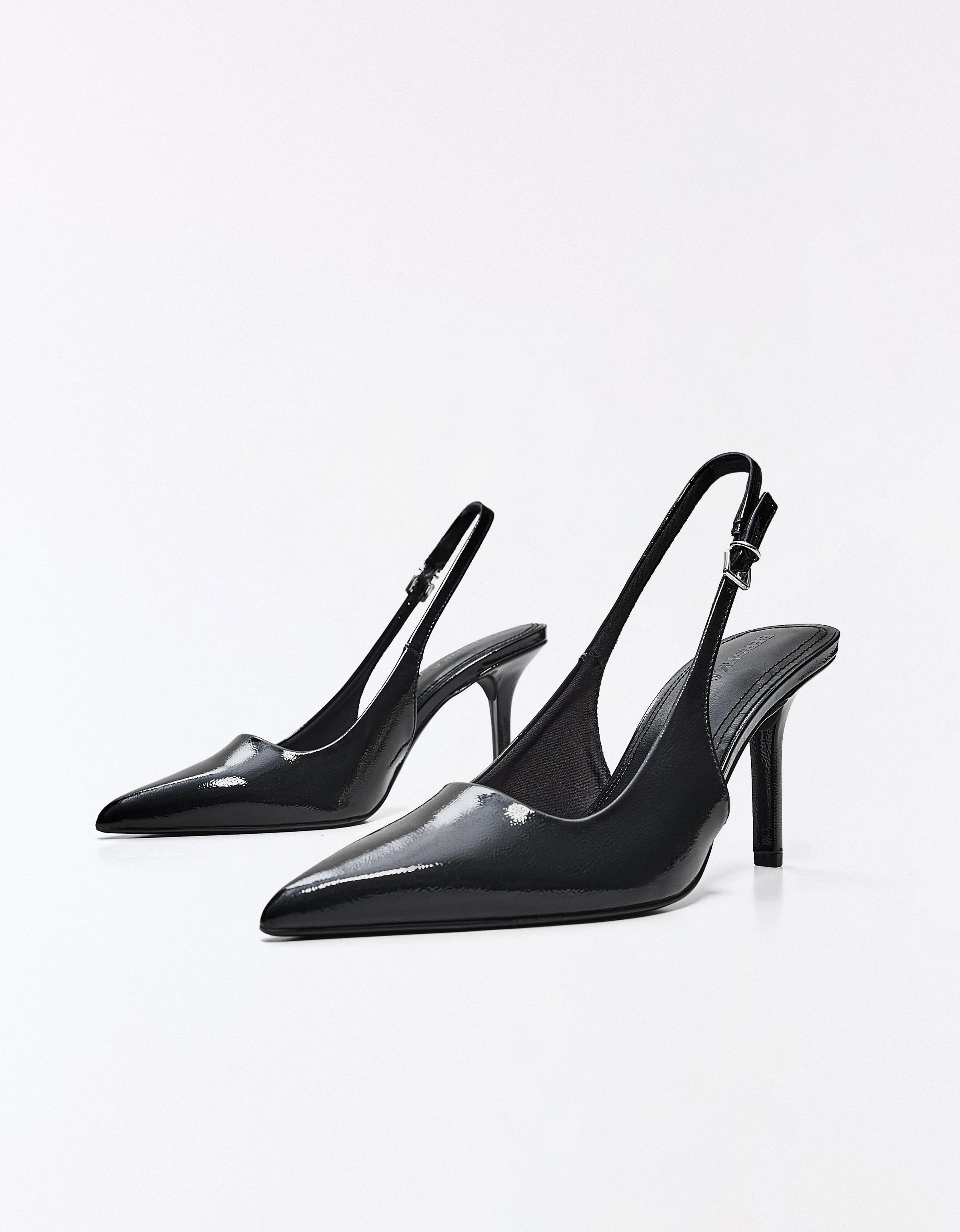 High-heel slingback shoes — BLACK