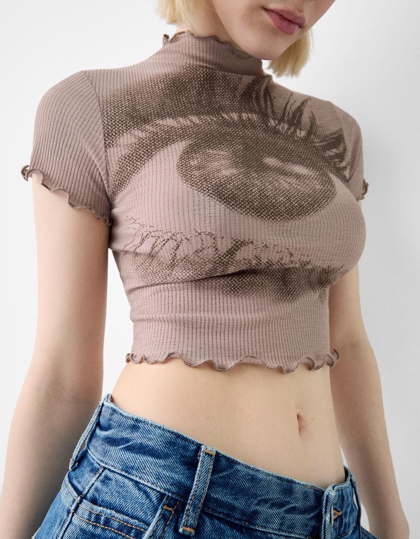 Short sleeve rustic T-shirt with print-Grey-5