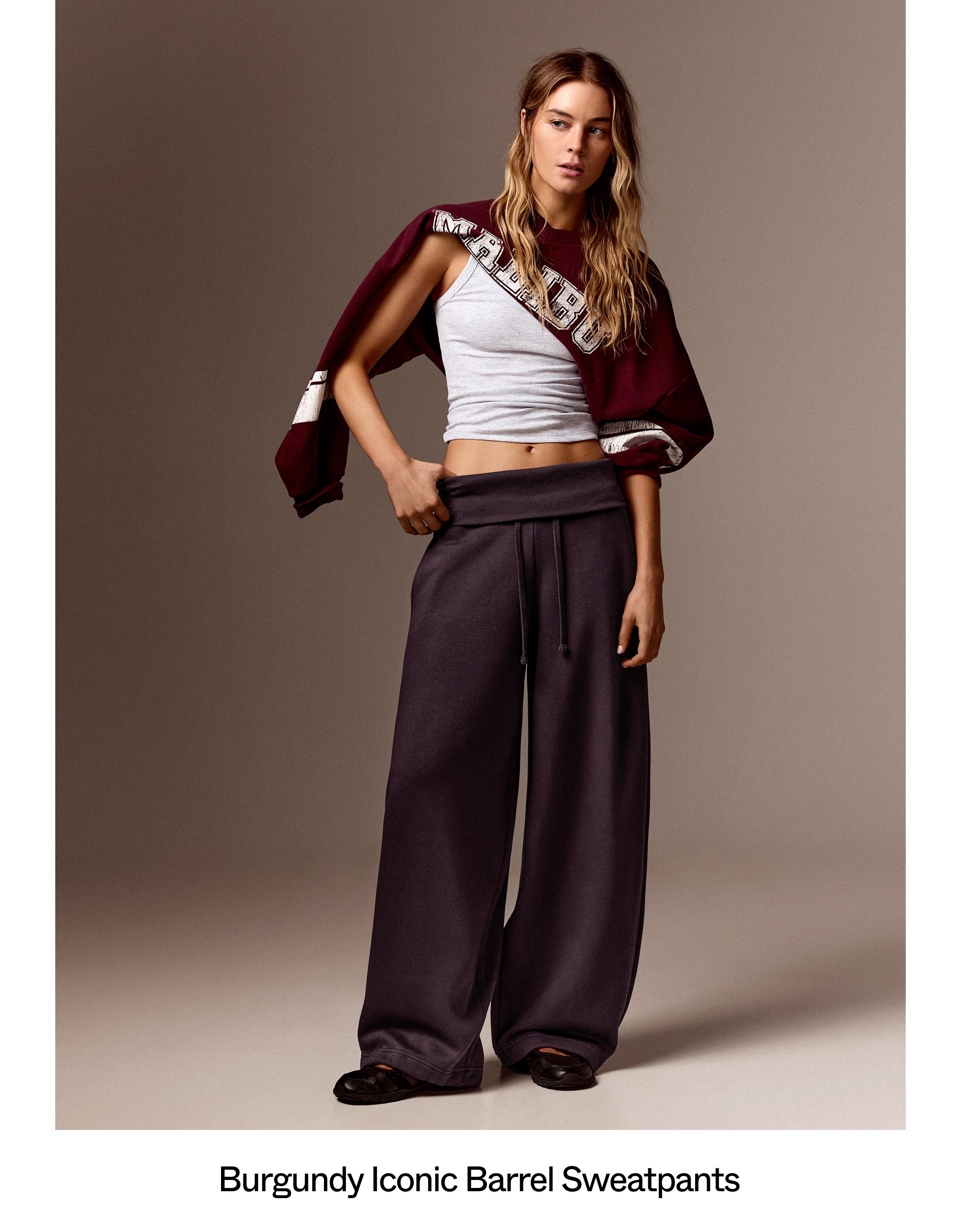 Barrel-leg jersey trousers with fold-over waist — Violet