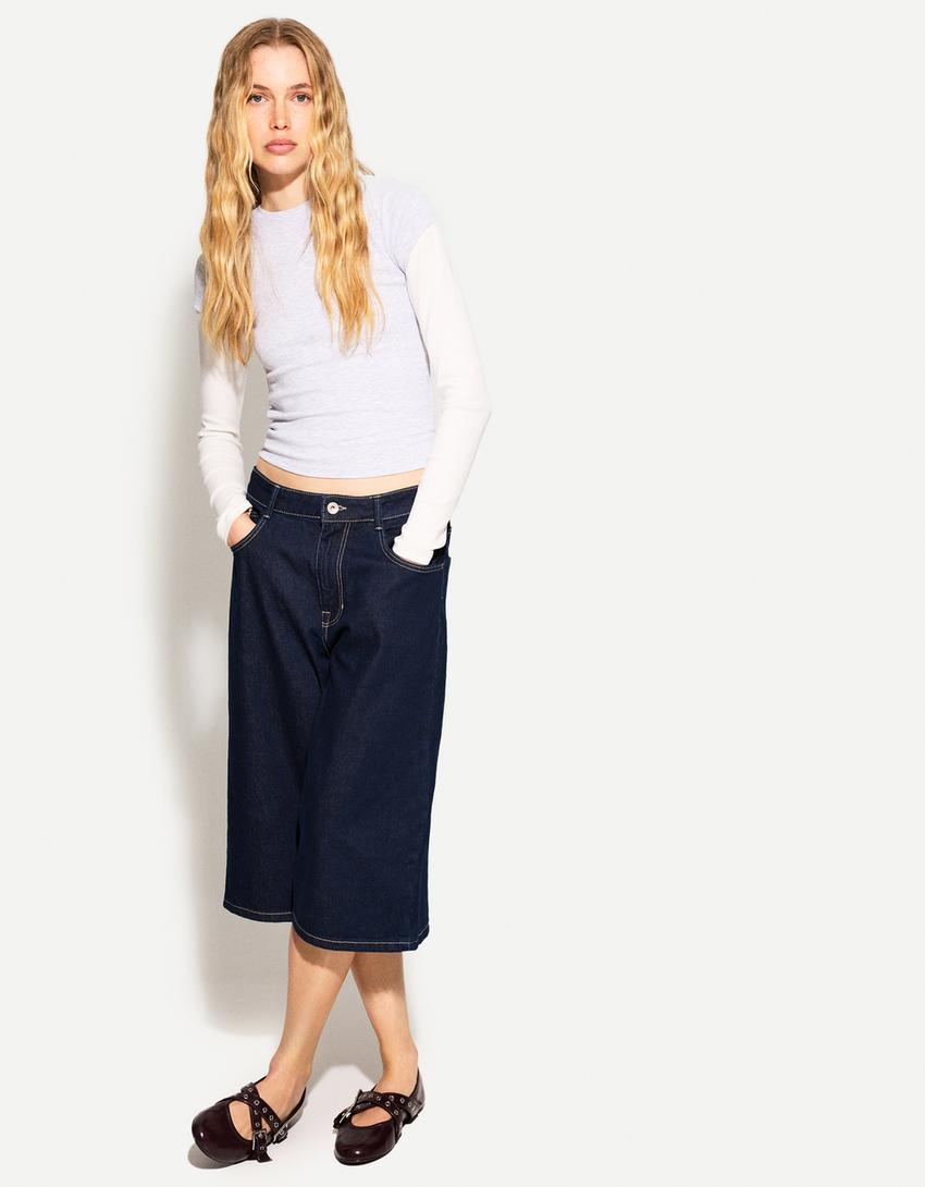 Bermuda baggy fit denim jort-Denizci mavisi-2